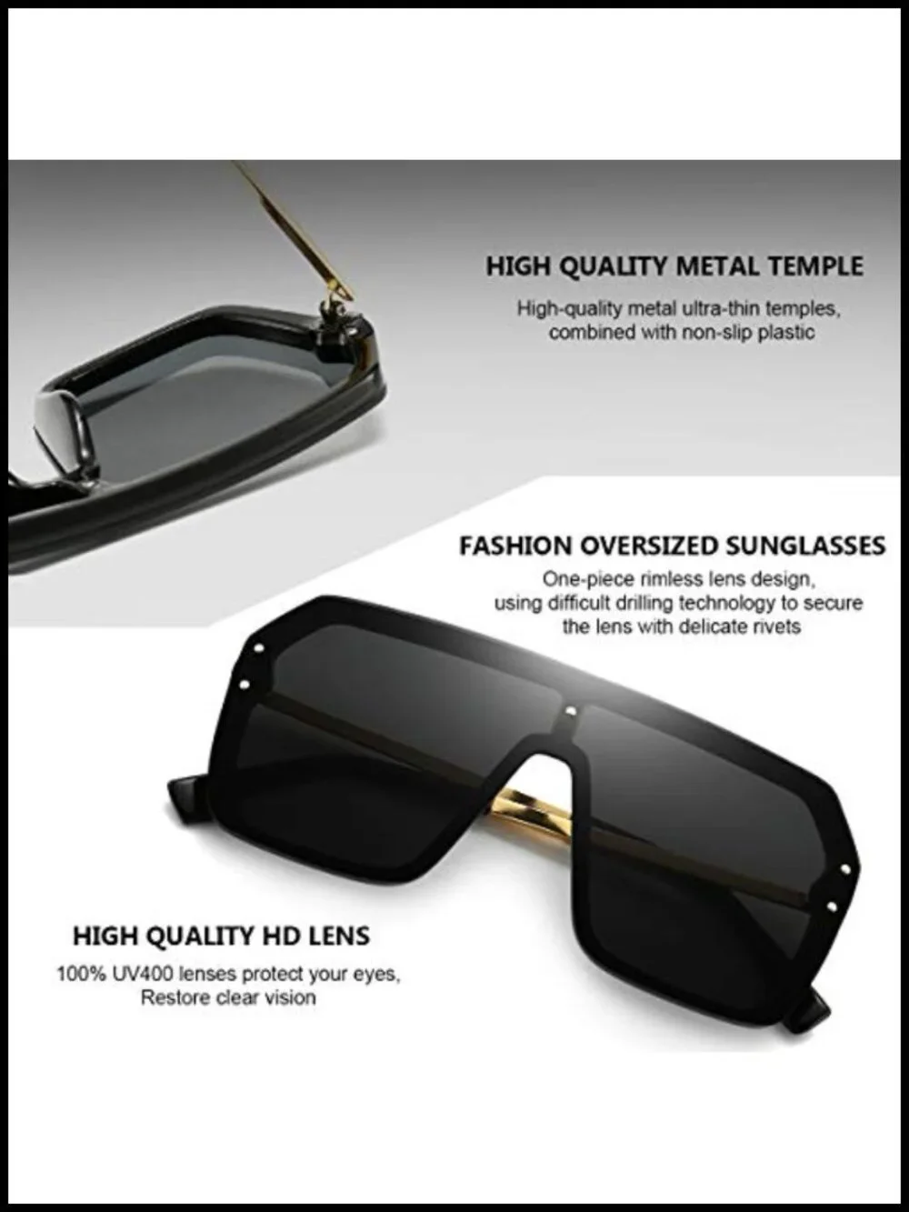 Oversized One Piece Rimless Sunglasses UV400 Protection Siamese Big Shades